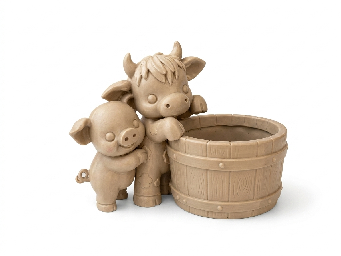 Cow & Pig Barrel Planter - Image 12