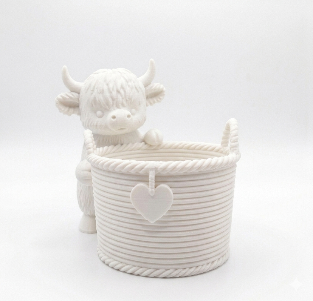 Cow with a cute Wicker Basket Planter - Image 3