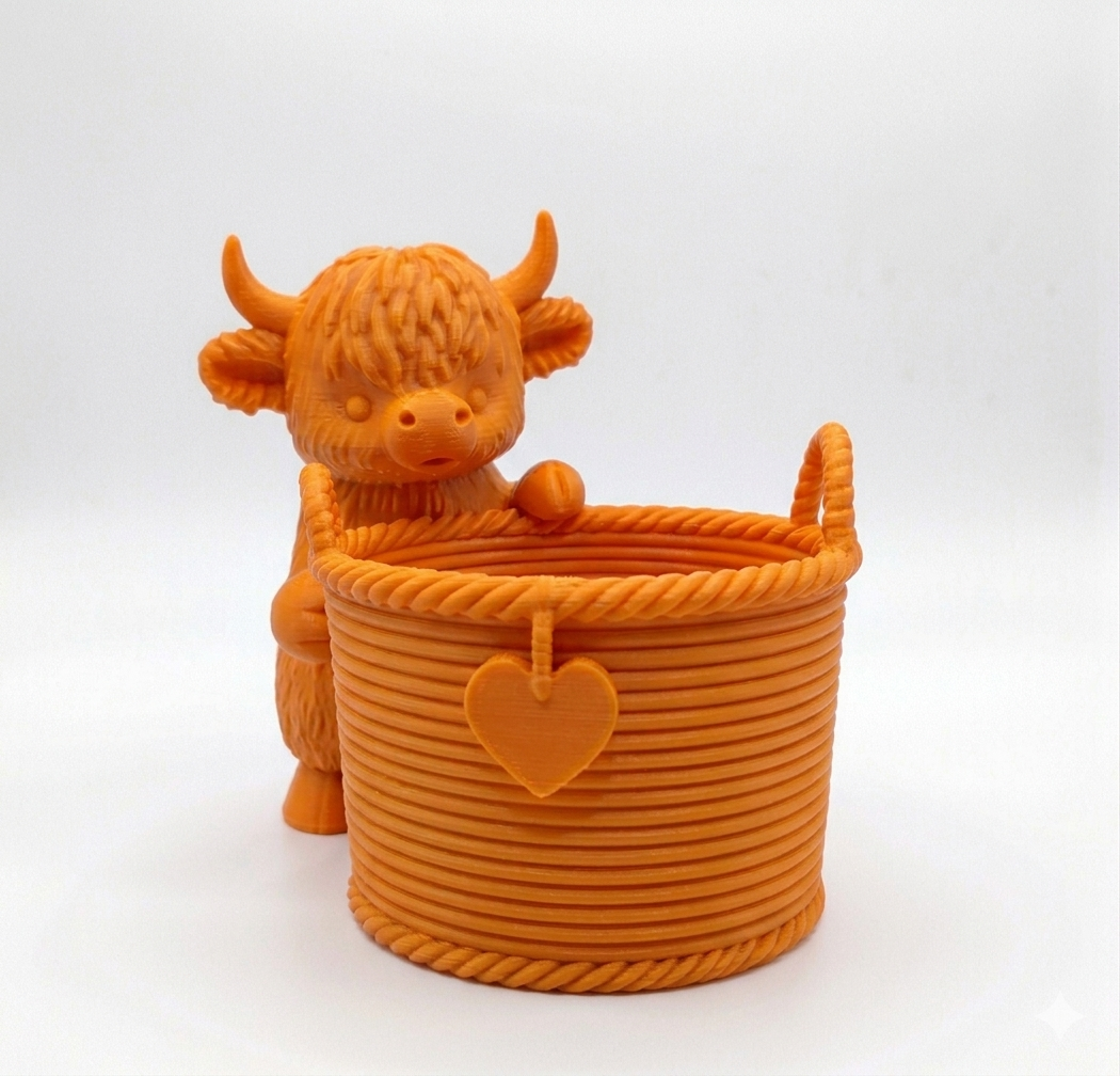 Cow with a cute Wicker Basket Planter - Image 4