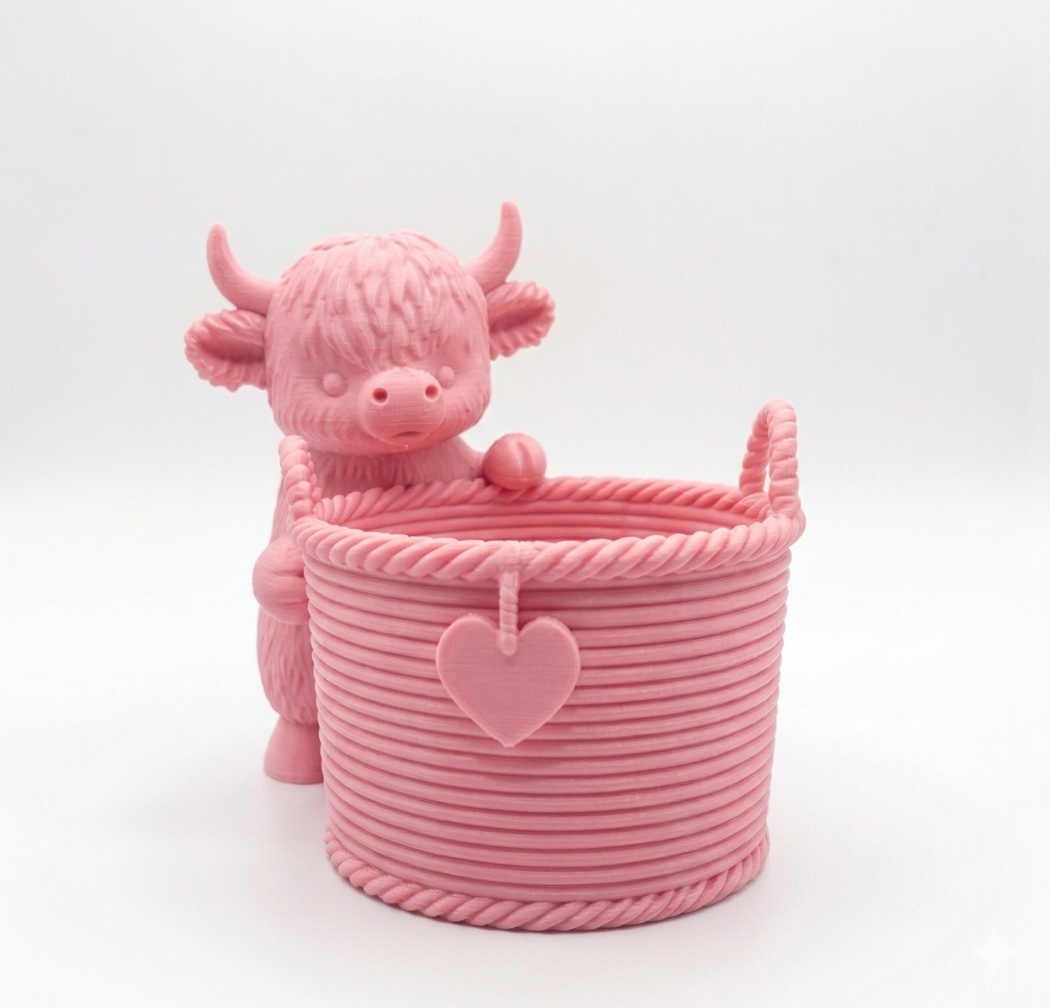 Cow with a cute Wicker Basket Planter - Image 5