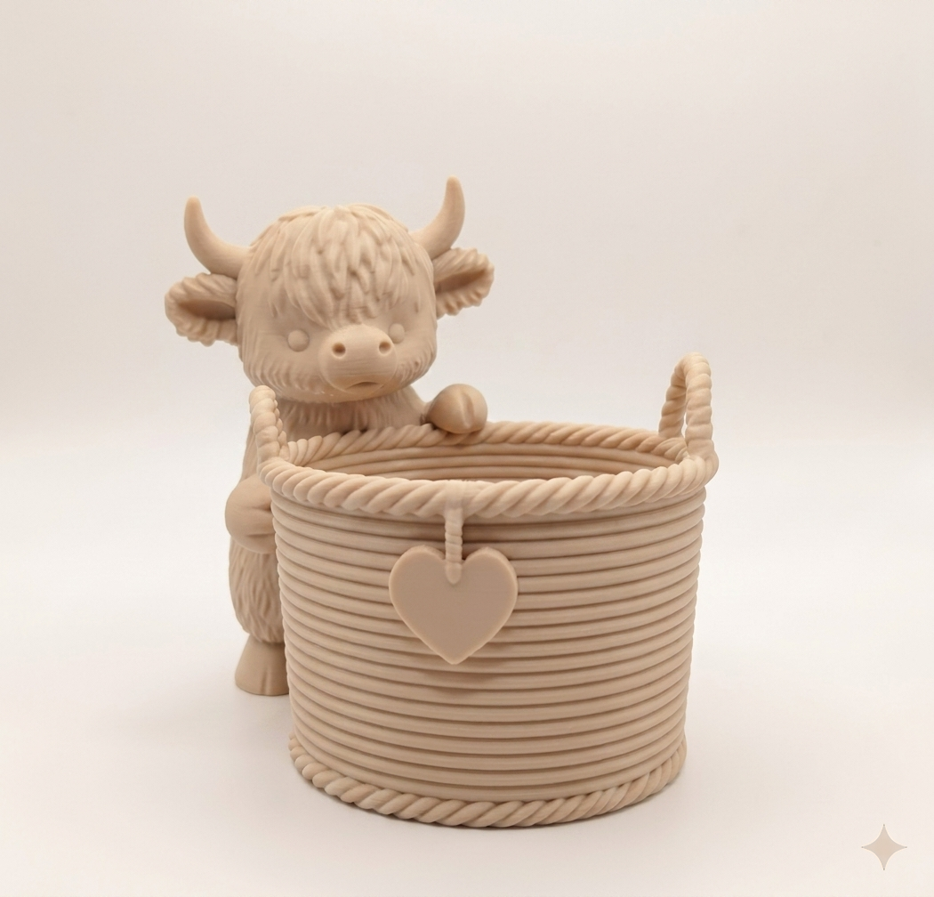 Cow with a cute Wicker Basket Planter - Image 2