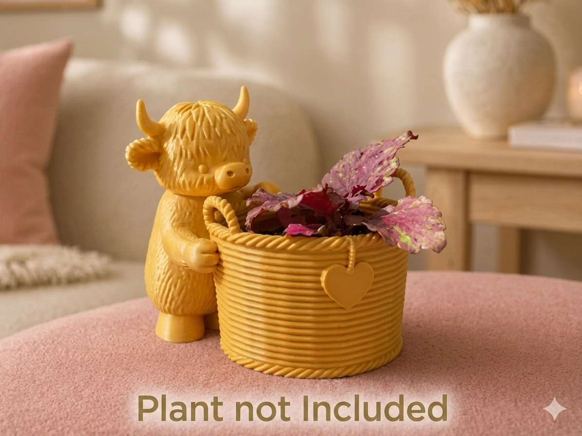 Cow with a cute Wicker Basket Planter